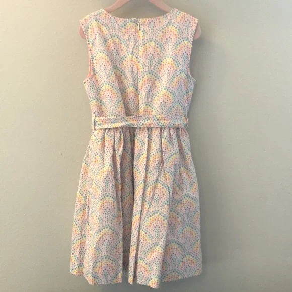 Mini Boden NWT girls size 6-7 cotton linen dress with rainbow floral print - Picture 3 of 4